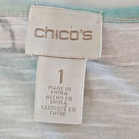 Chicos Medium Tropical Beach Seaside Sangria Easy Tee Top 3/4 Sleeve Blue - Picture 6 of 10
